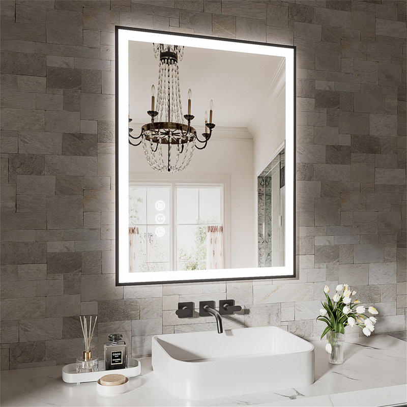 28X36 Inch Frameless LED Bathroom Mirror, 36" H x 28" W