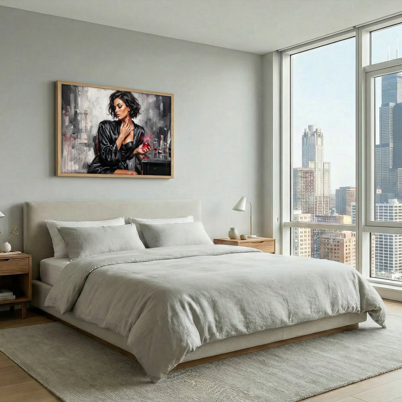 Ensemble de 1 tableau sur toile représentant une femme élégante, H 32 po x l 48 po, Naturel