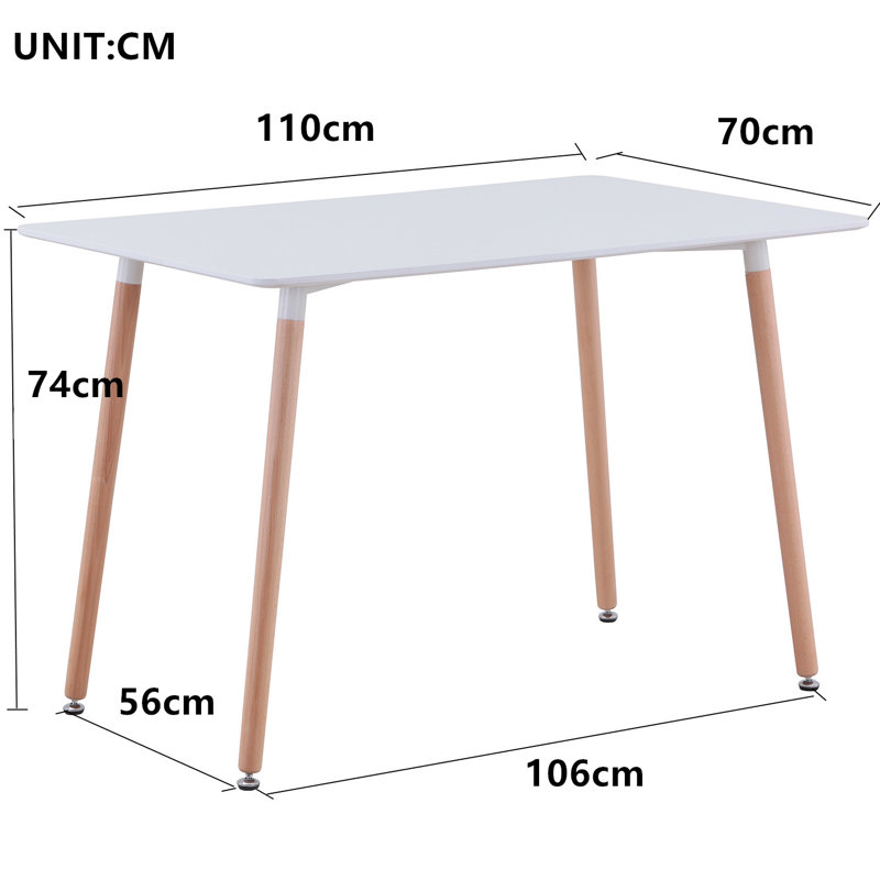 Dining Table - For 4 To 6 People Scandinavian Table - MDF Top - L110*P70*H74CM (White)