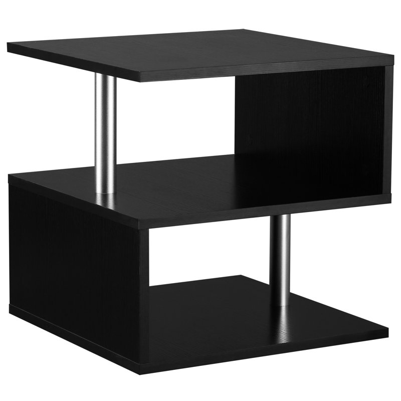 Table moderne noire de 20 po avec tablette de rangement, élégance en forme de S, poteau en acier, rangement latéral à durabilité accrue, design contemporain, stabilité renforcée