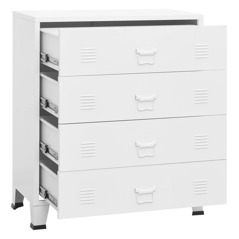 Armoire d'appoint Nova, 37 pouces, 4 tiroirs, structure en métal blanc moderne