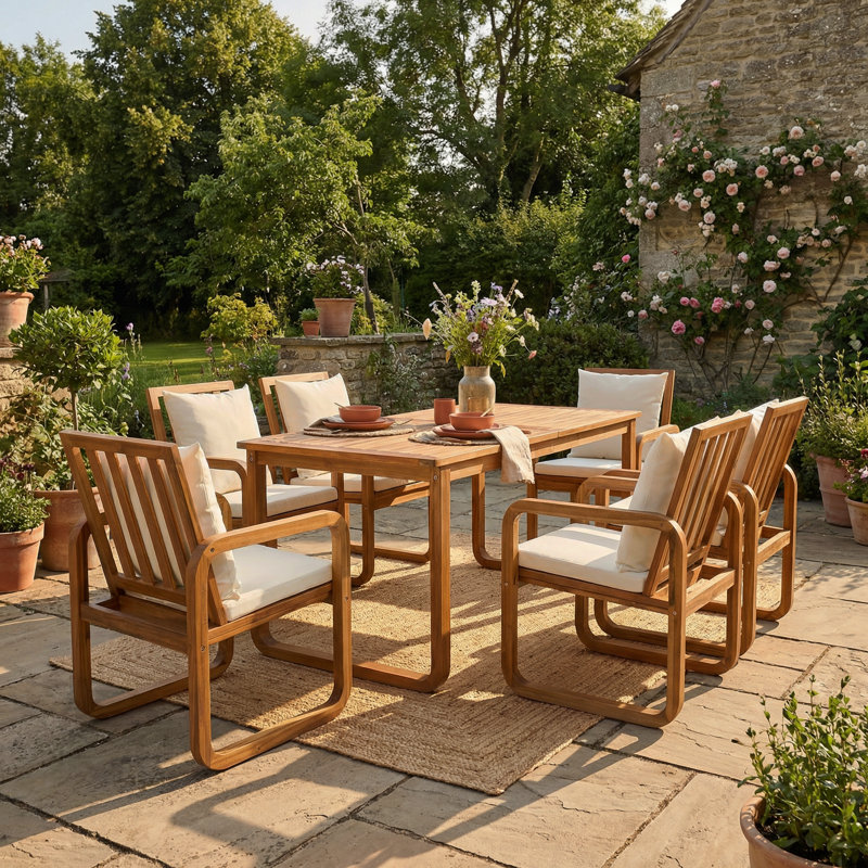 6 - Person Patio Dining Set With Removable Cushions, Beige