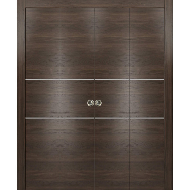 Porte de grange à panneaux en bois, 72 po x 84 po, Frêne chocolat