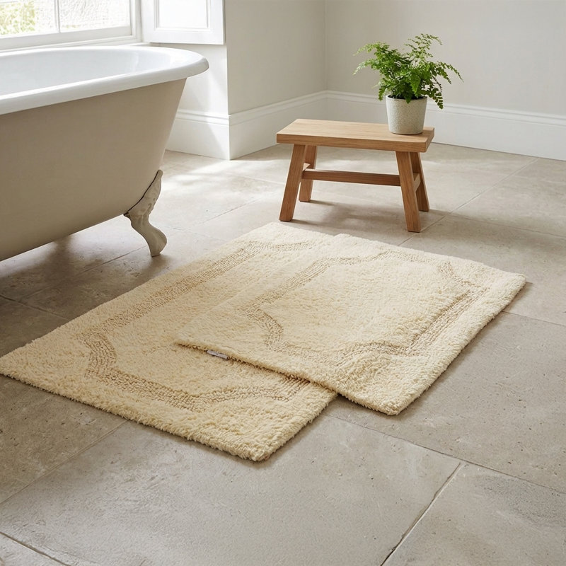Reversible solid set of 2 Yellow bath mat, Yellow