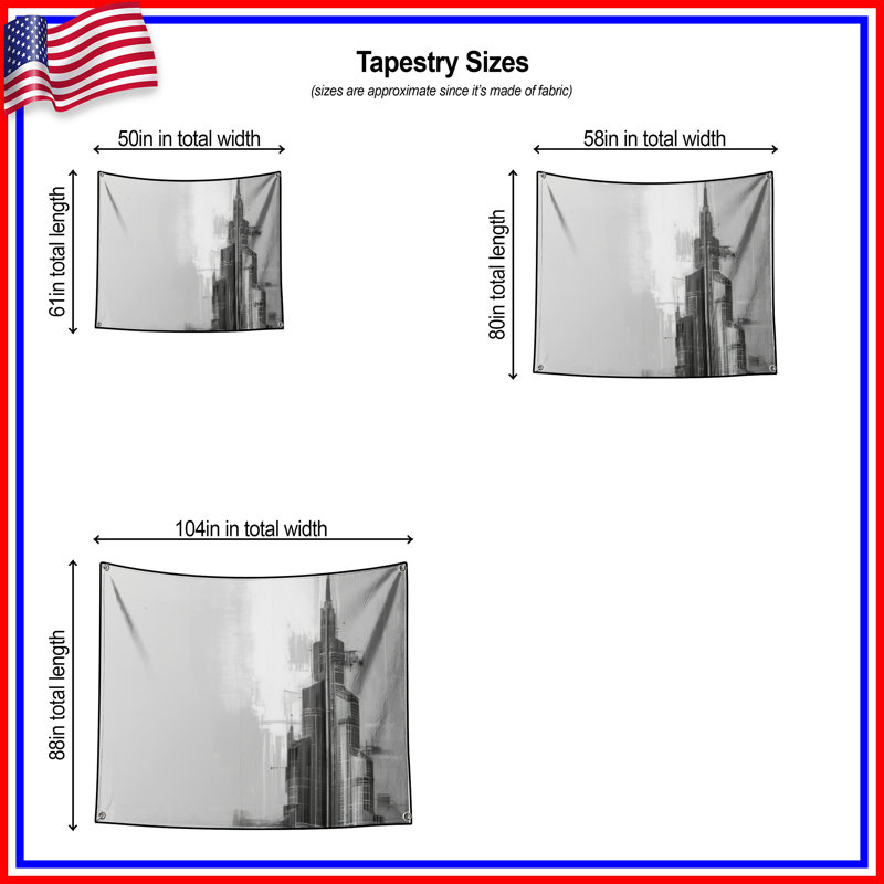 Abstract Skyscraper Illustration Wall Tapestry - Skyscraper Wall Decor, 104in H x88 with 4 Grommets