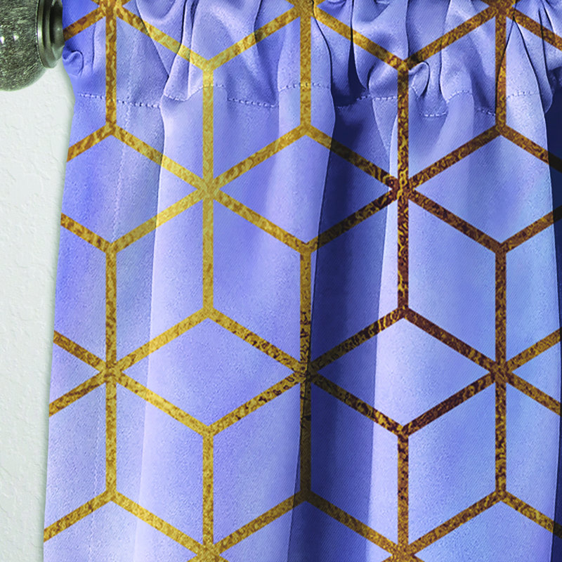 Cubes géométriques dorés et mauves - Rideau simple occultant moderne géométrique, L 52 po x L 108 po