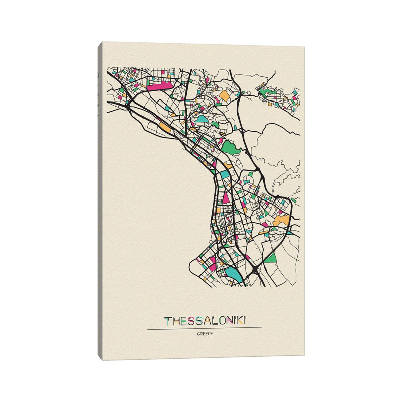 Thessaloniki, Greece Map by Ayse Deniz Akerman - Wrapped Canvas Gallery-Wrapped Canvas Giclée, 20.32 cm H x 30.48 cm W