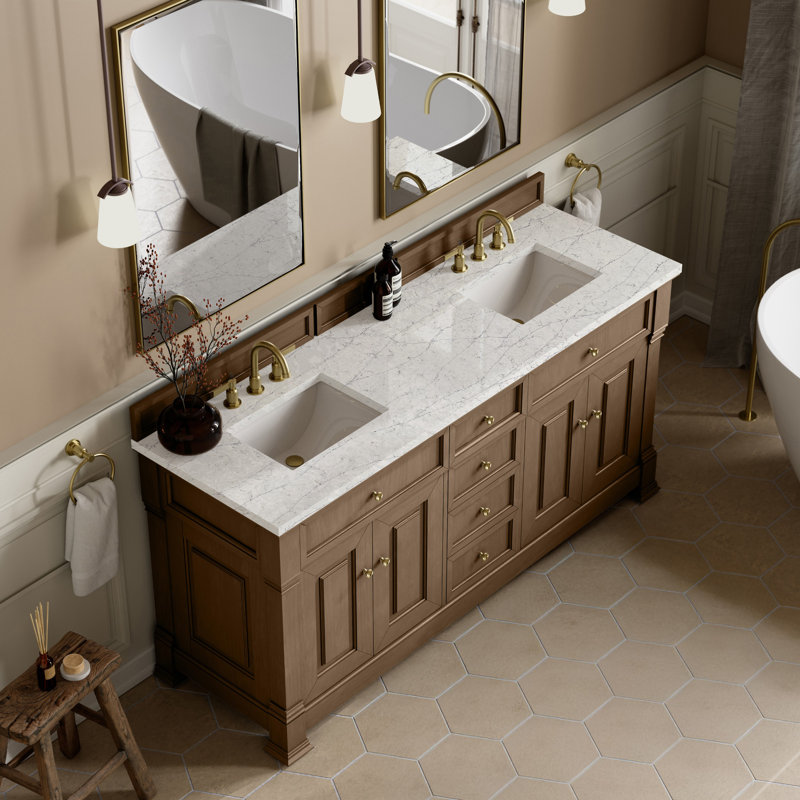 Brookfield 72'' W Double Vanity, Eternal Jasmine Pearl, Pecan