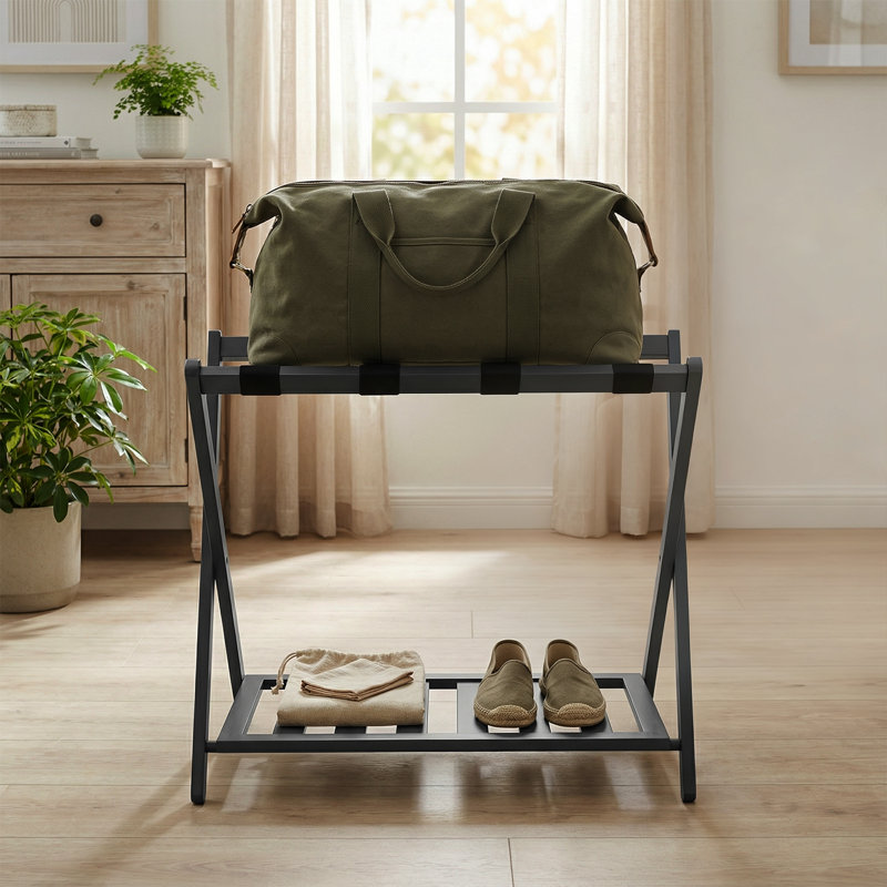 Foldable Luggage Rack 2-Tier Portable Suitcase Stand Space Saving Luggage Holder for Home and Hotel