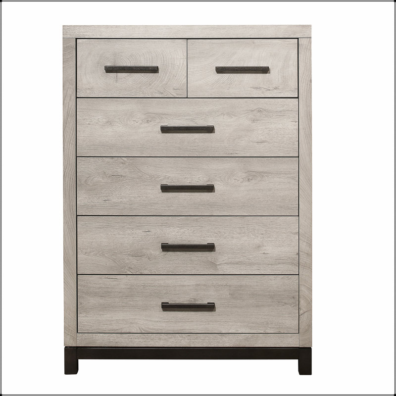 Commode de chambre à 5 tiroirs deux tons gris avec rangement spacieux et surface en mélamine durable, parfaite pour les chambres à coucher modernes.