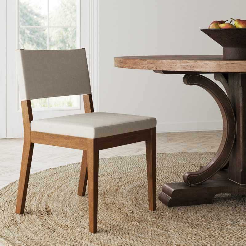 Light Brown Solid Wood Upholstered Dining Chair, Brown, Beige/Ivory, 1