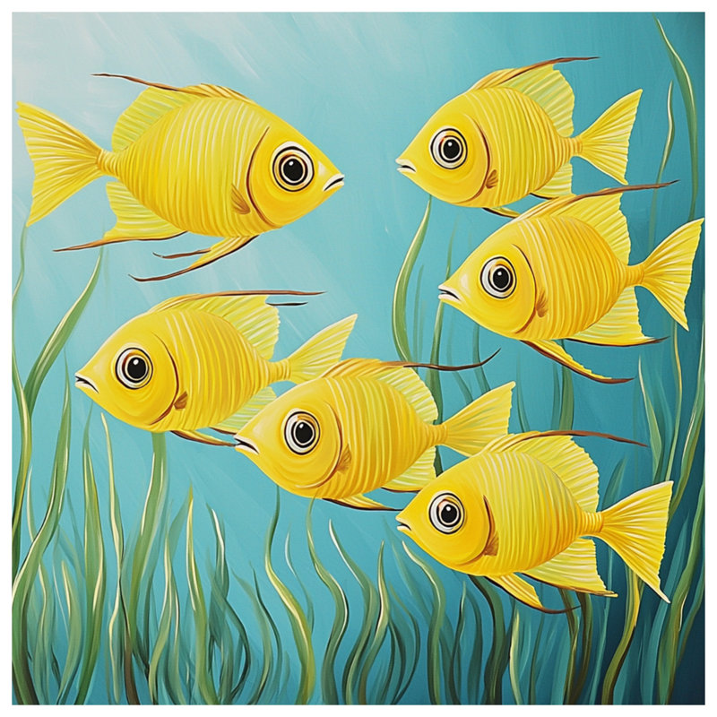 Coussin jaune nageant avec des animaux, Double