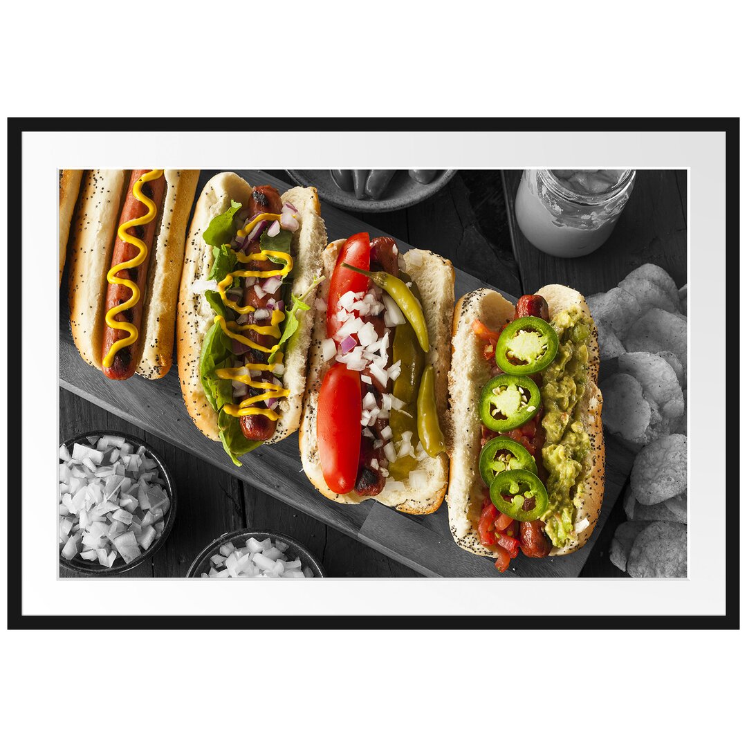 Gerahmtes Poster Delikate Hotdogs