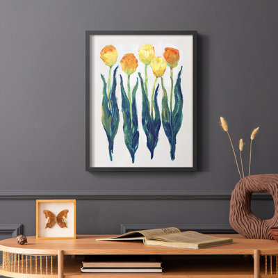 Tulipes en rang I, reproduction encadrée - bois massif