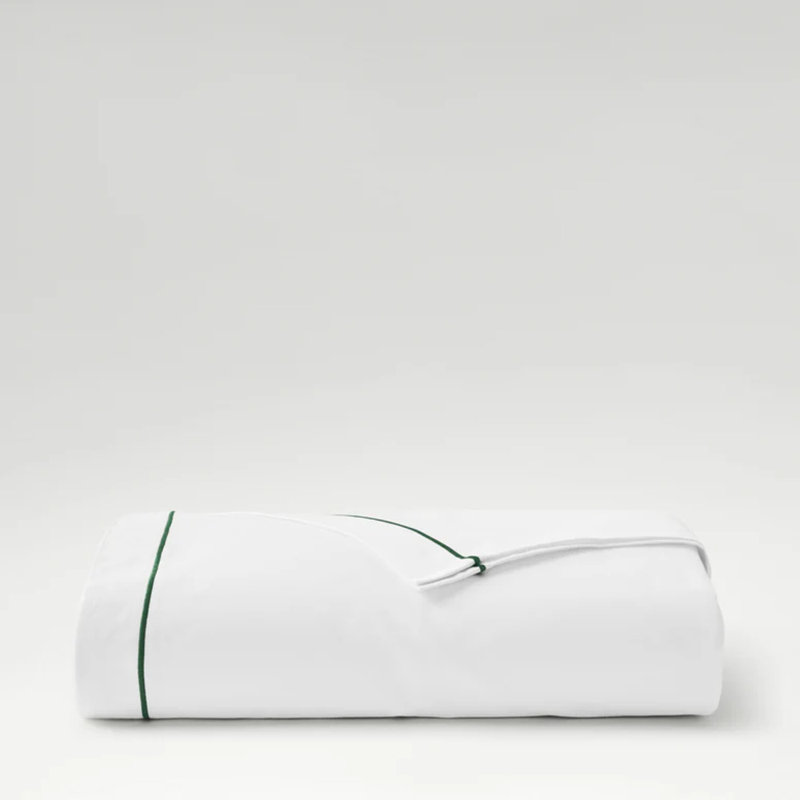 Premium Sateen Flat Sheet, White/Green, Queen Flat Sheet
