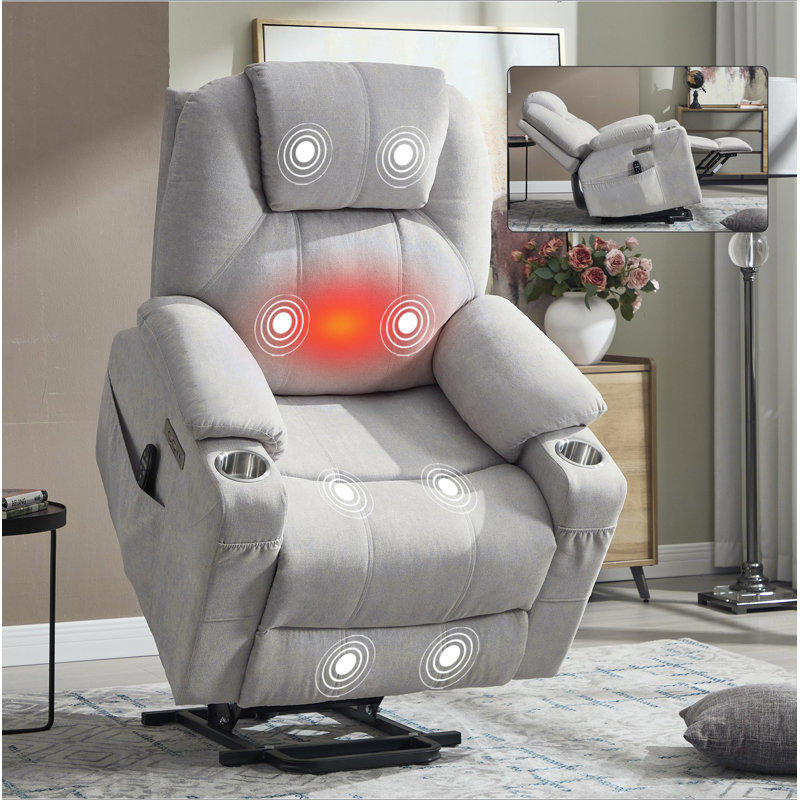 Up To 350 LBS Polyester Power Lift Recliner Chair, Heavy Duty Motion Mechanism With 8-Point Vibration Massage And Lumbar Heating, USB And Type-C Ports, Stainless Steel Cup Holders