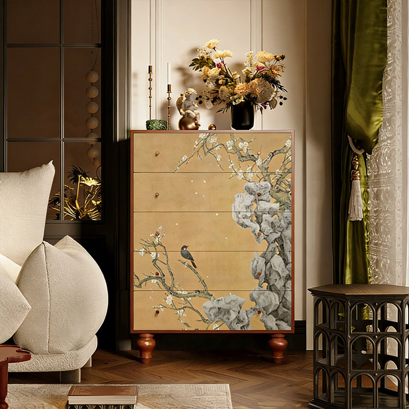 Commode à cinq tiroirs Artistic, Noyer