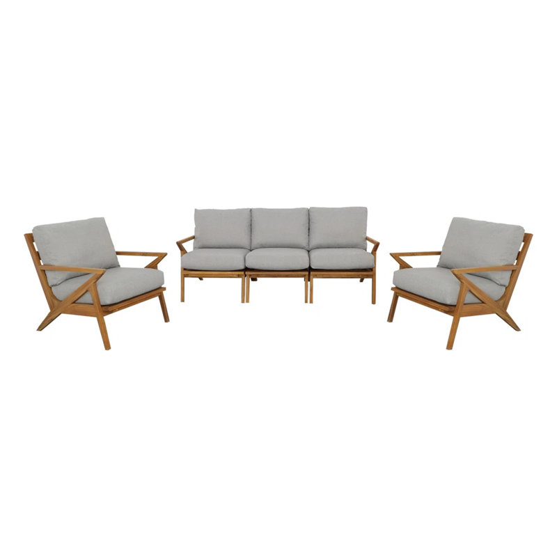 Hatteras Outdoor Teak Conversation Set, Pewter