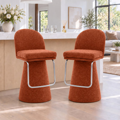 Everly Modern Orange Upholstered Swivel Bar Stools with Solid Wood Frame and Footrest