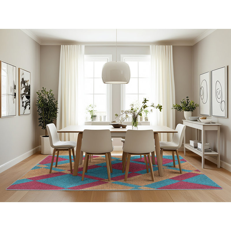 Tapis décoratif géométrique rouge/bleu antoonjr, Rectangle 7 pi x 10 pi