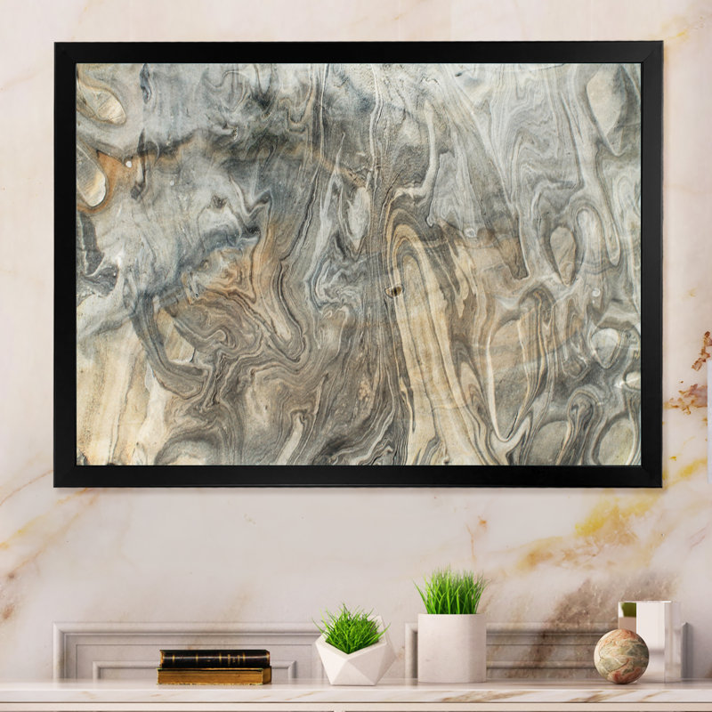 Encre flottante sur toile, art liquide, vagues de gris X, Cadre photo noir, H 8 po x l 12 po x P 1 po
