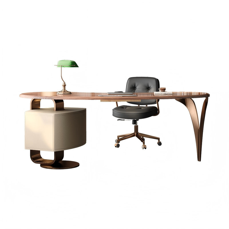 Brown Unique Pea Shape Modern Desk, 29.53" H x 55.12" W x 30.31" D