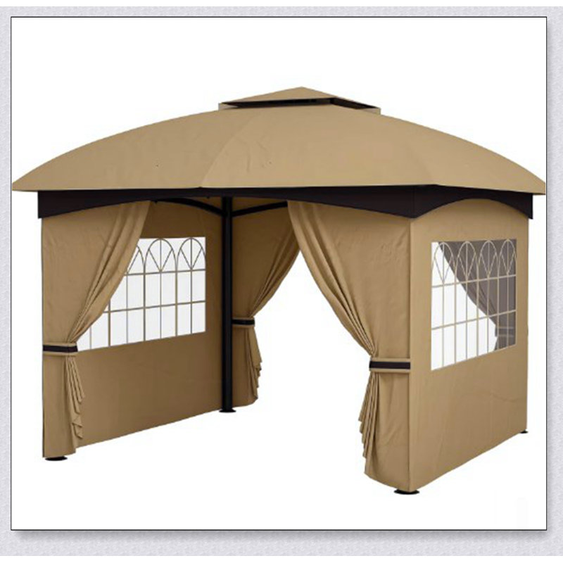 Pavillon de jardin au design élégant, pavillon de jardin à double toit avec rideaux et fenêtres d'églises pour un luxe en plein air