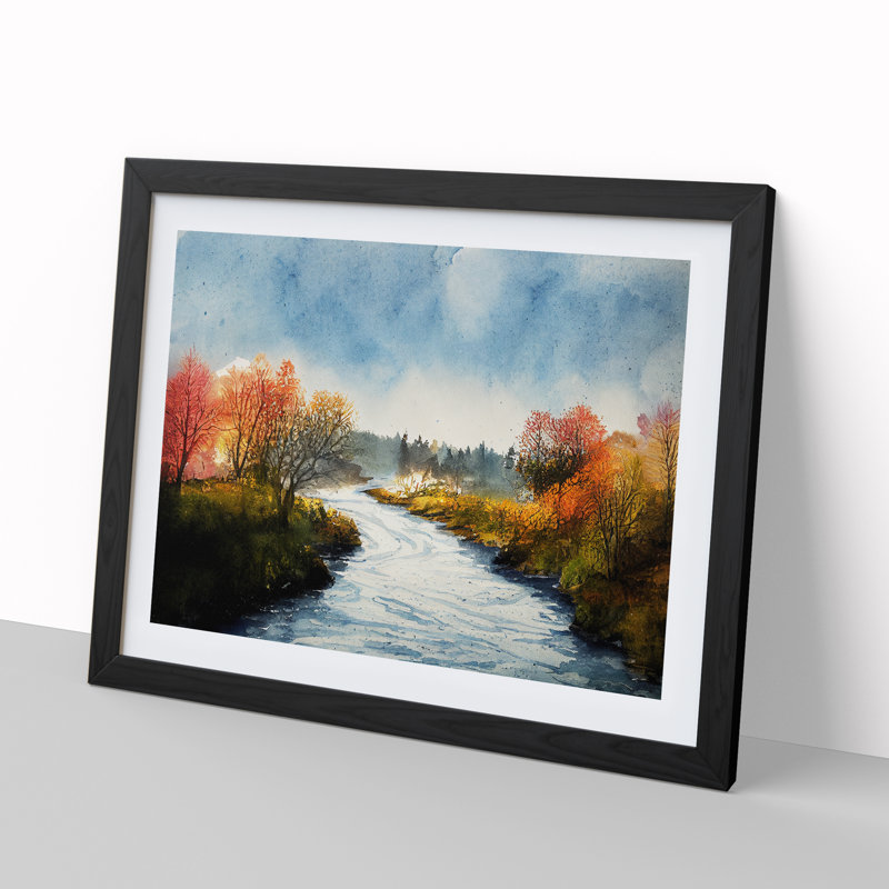 An Autumn Forest River - Single Picture Frame Painting, Black, 25cm H x 34cm W x 2cm D