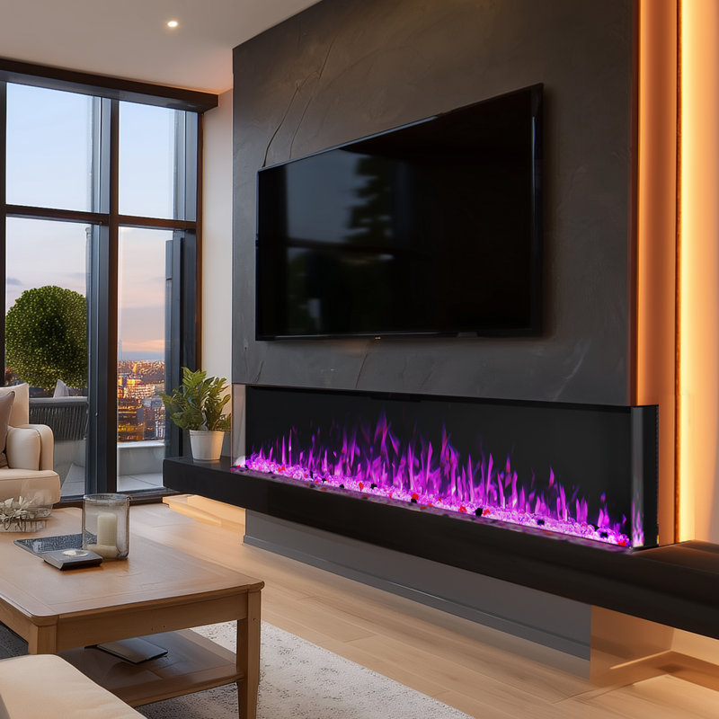3 Sided Electric Fireplace with 13 Flame and Fuelcolour Options, 6 Fuel Bed Brightness Levels, 5 Flame Speeds, Automatic Temperature Control
