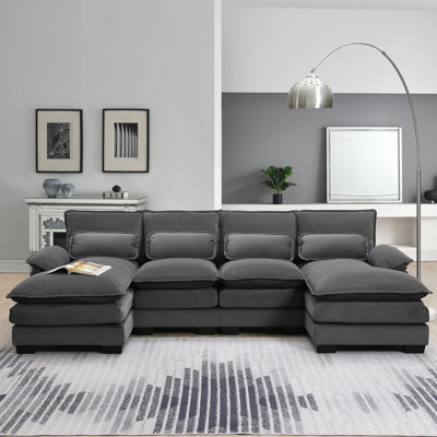 Modern Sofa 109.8*55.9"" U-Shaped Sectional Sofa With Waist Pillows,6-Seat Upholstered Symmetrical Sofa Furniture,Sleeper Sofa Couch -  Latitude Run®, 0C715410C2AB4C2BBDCF50E7852DF6F8