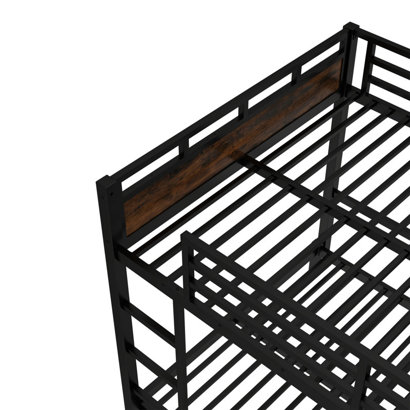 Metal Queen Over Queen Bunk Bed with Loft Conversion - Separable Into Loft and Single Bed, Raised Rail Guard, Vintage