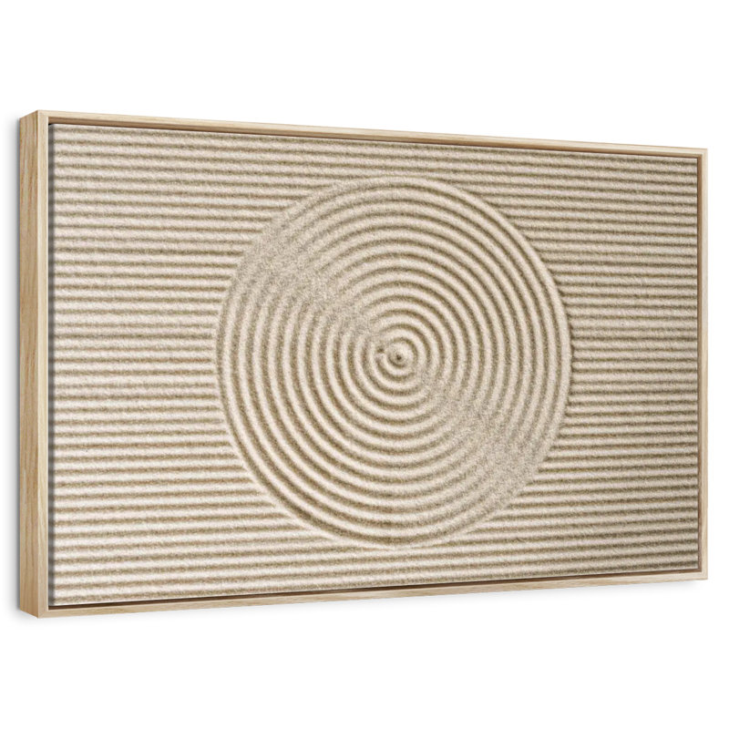 Cercles zen dans le sable, Cadre flottant en bois naturel, 13 po x 9 po