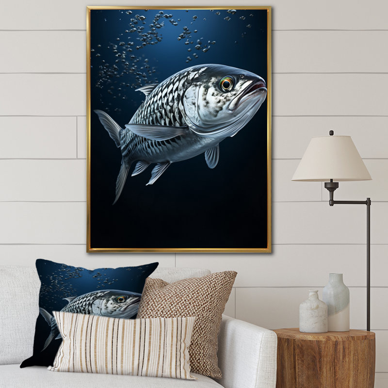 «Eddard Fishing», reproduction sur toile, H 44 po x l 34 po x P 1,5 po, Cadre flottant doré