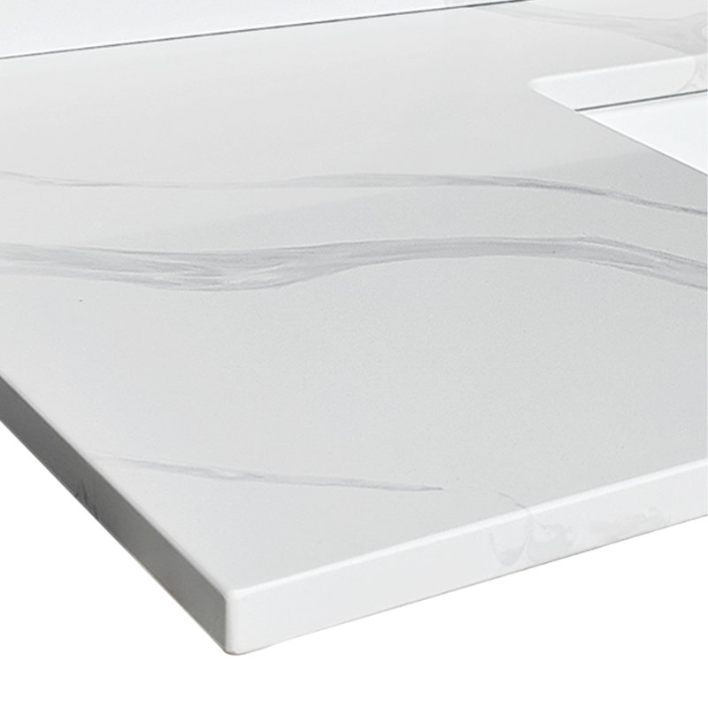 Plateau de meuble-lavabo à quartz de 43 pouces avec lavabo simple encastré, 4 dosserets hauts, 1 trou de robinet pré-percé, idéal pour le remodelage de la salle de bain blanche, le bol One ajoute de l'élégance à