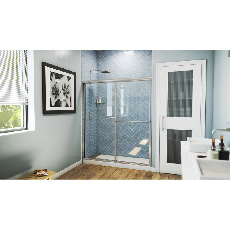 Porte de douche encadrée avec l 56 po x H 70 po, Nickel