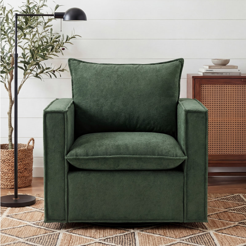 Louretha 34" Wide Fabric Upholstered Swivel Armchair, Beige Fabric