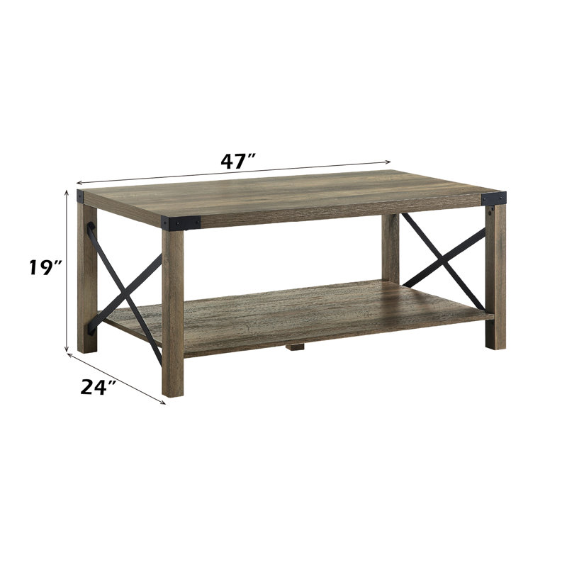 47,52 po Largeur de la table basse rustique avec base en métal et compartiment ouvert de 40 mm d'épaisseur