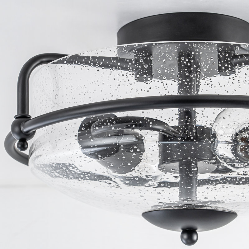 Plafonnier semi-encastré avec abat-jour en verre 2 lumières Boatner