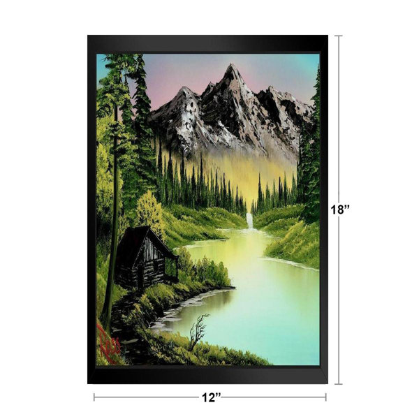 Bob Ross Mountain Retreat Art Print Painting Framed Poster 14x20 inch