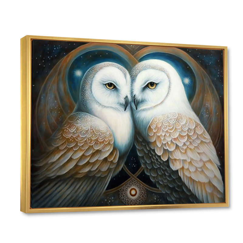 " White Owls In Love ", 34" H x 44" W, Gold Floater Framed