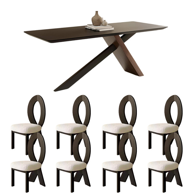 French style simple rectangle dining table sets, Black, 29.5"H x 78.7"L x 35.4"W