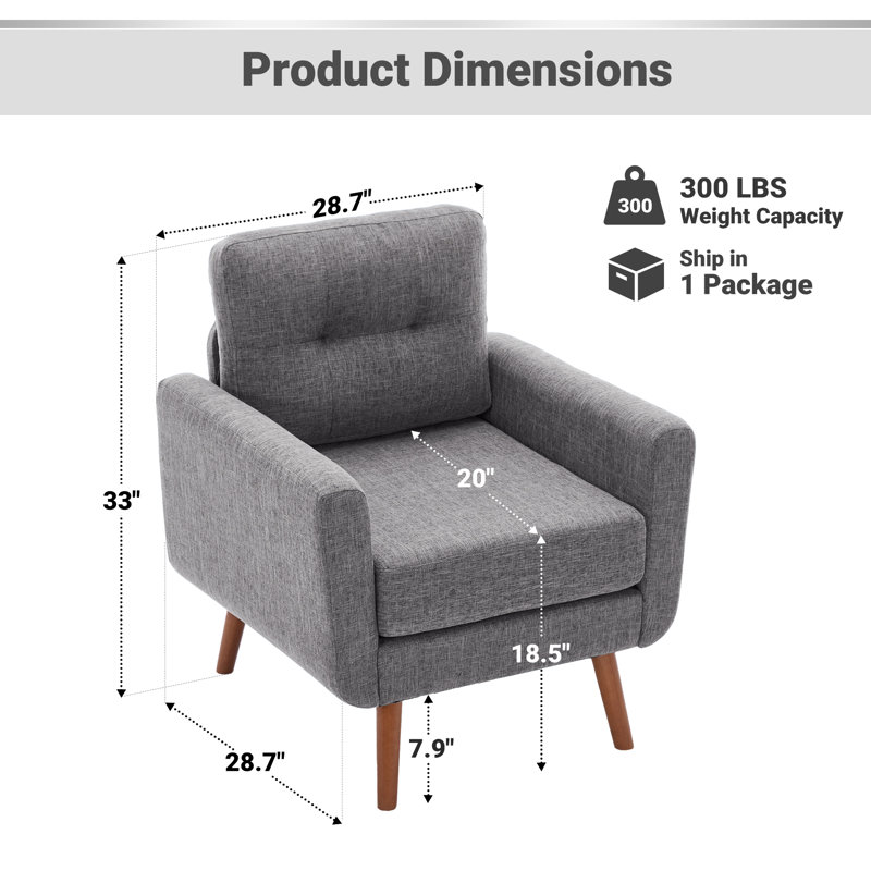 Jadier 28.7" Mid-Century Modern Linen Tufted Wide Accent Chair Armchair, Gray Linen