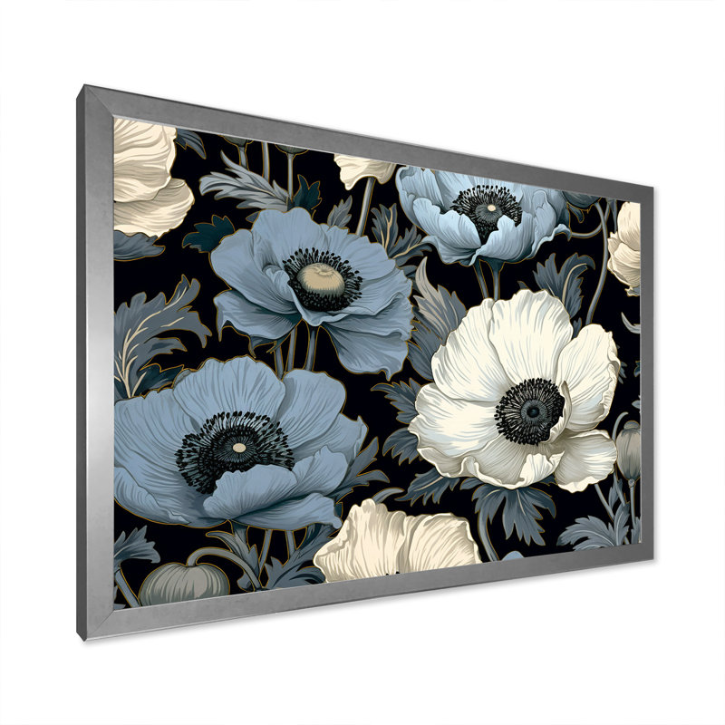 Coquelicots Euphoria bleu et gris I, H 34 po x l 44 po x P 1,5 po, Cadre simple argenté