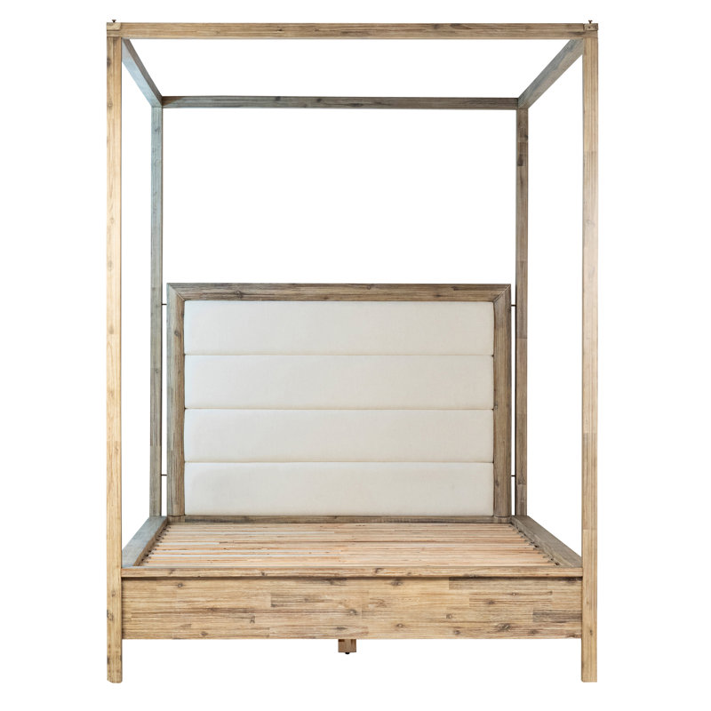  Solid Wood and Upholstered Panel Bed, Queen