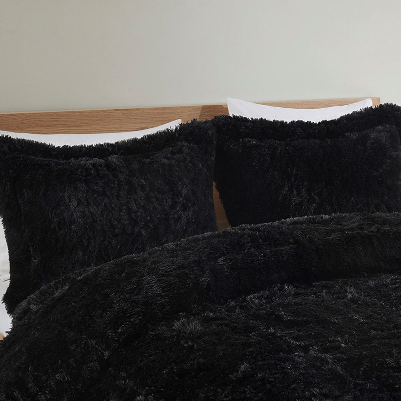 Édredon très grand / très petit très grand / très long avec poils longs, revers noir doux, 2 taies décoratives incluses avec décoration de chambre à coucher moderne