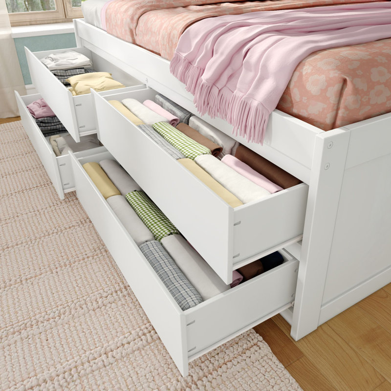Lit capitaine Jack avec tiroirs de rangement, Blanc, Lit double