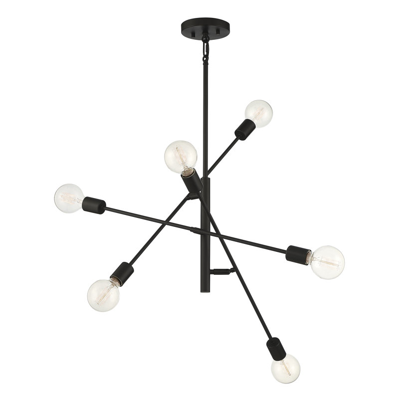 Lustre 6 lumières Meridian en noir mat, Noir mat