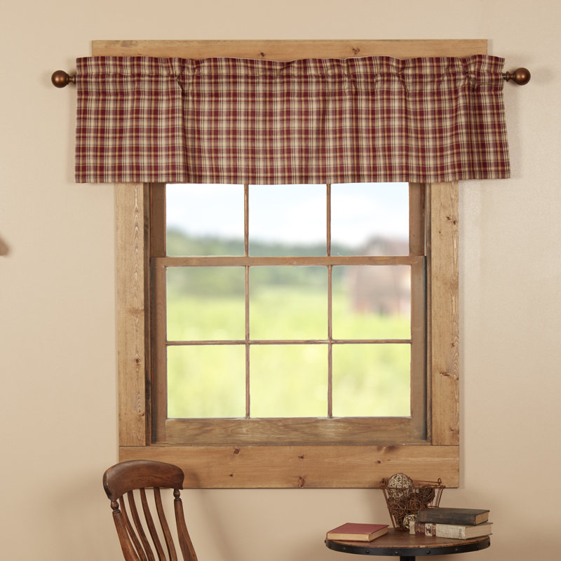 Rust Red and Khaki Plaid Cotton Rod Pocket Valance