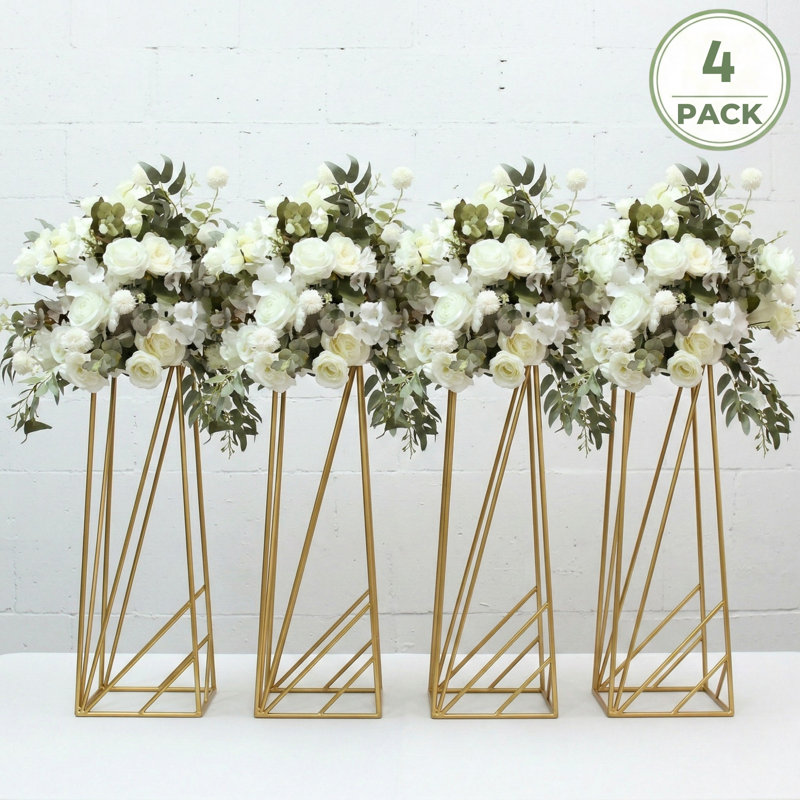 Pot à fleurs géométrique doré - Vase en métal robuste de 27,5 po de hauteur pour centres de table de mariage et décorations pour événements