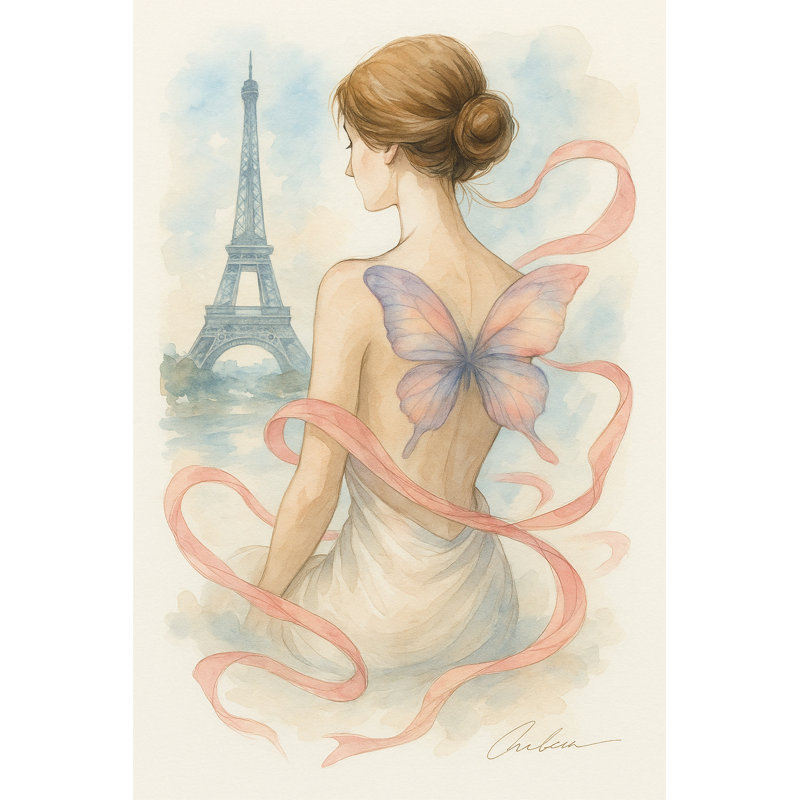 «Butterfly in Paris», art mural sur toile tendue, H 24 po x l 16 po